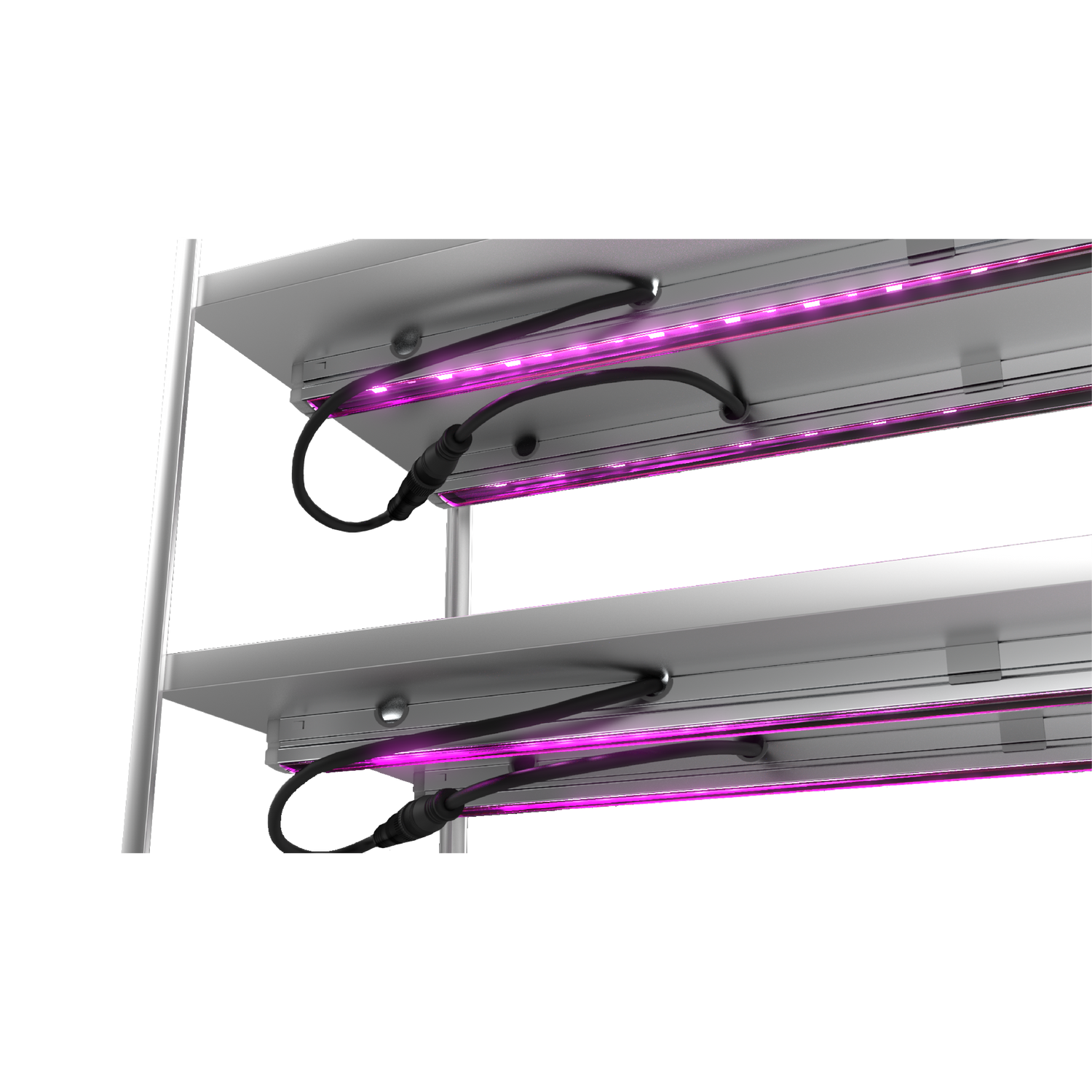 Nurser 1 LED grow light on a metal rack in a laboratory setting