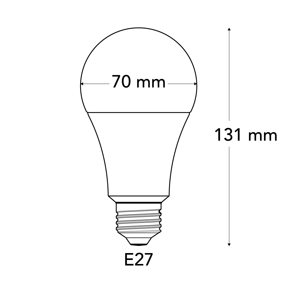 A drawing with the dimensions of the Bloomer 2 growligqt H131mm and diameter 70mm