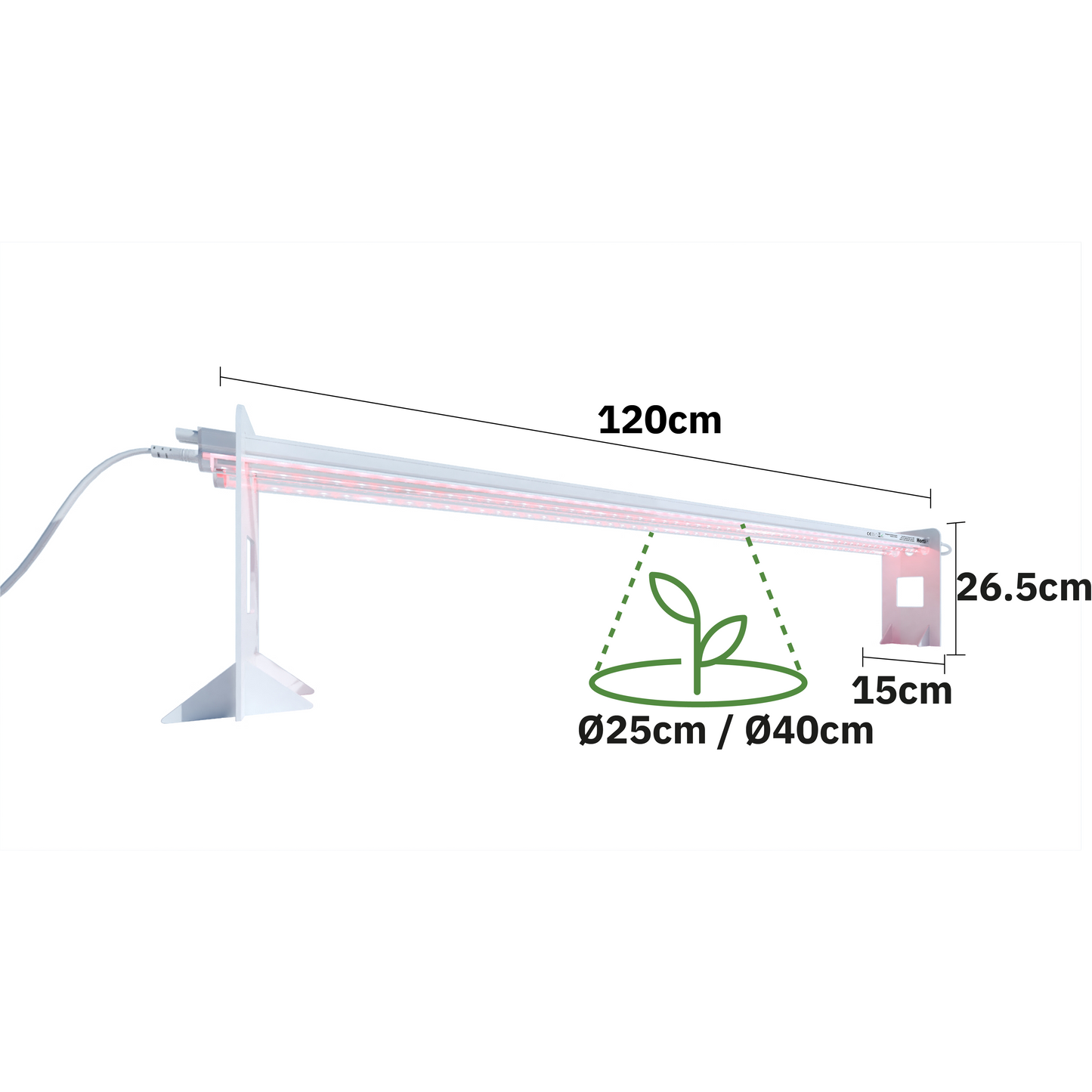 Image of the HortiPower grow lights HOME (120cm) with dimension