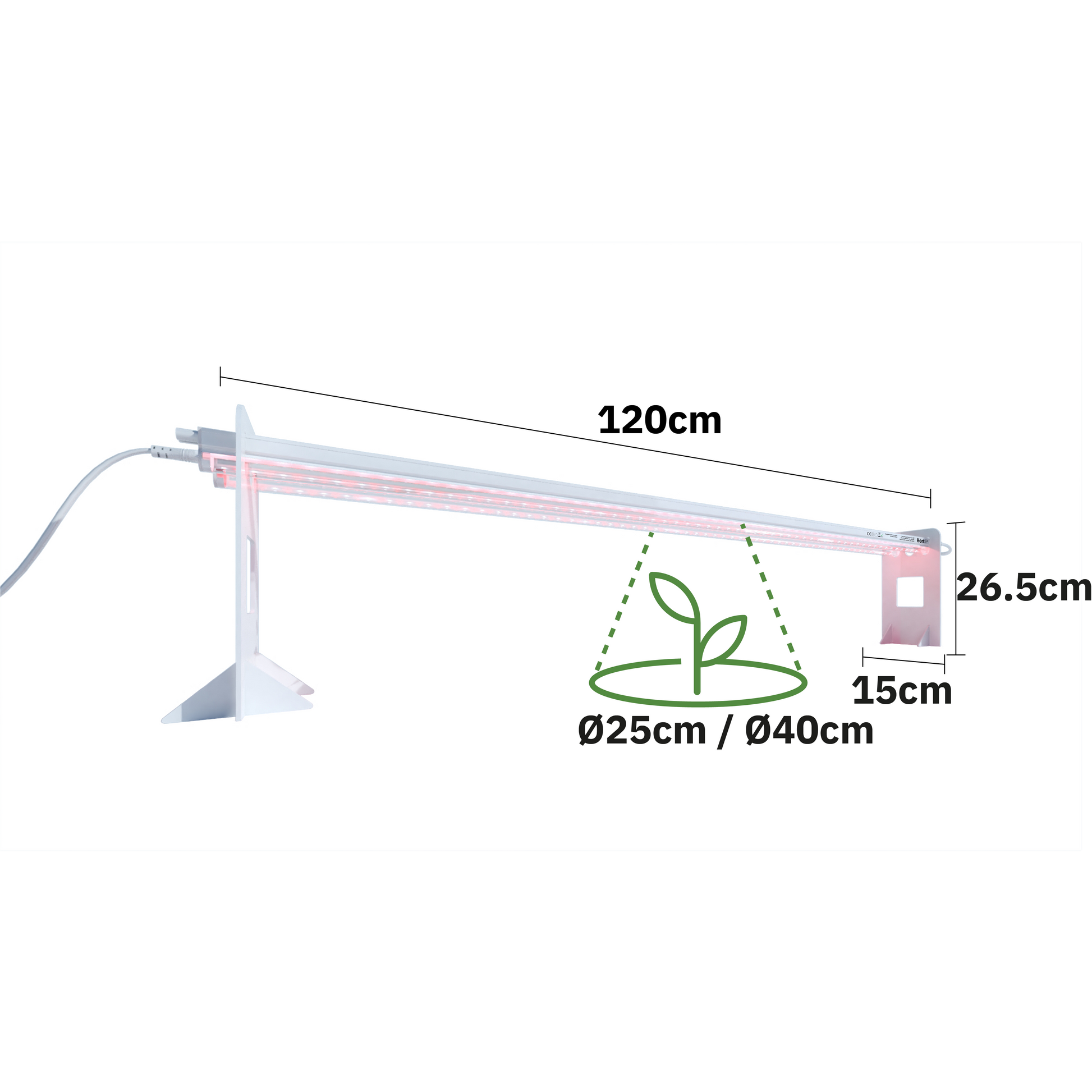 Image of the HortiPower grow lights HOME (120cm) with dimension
